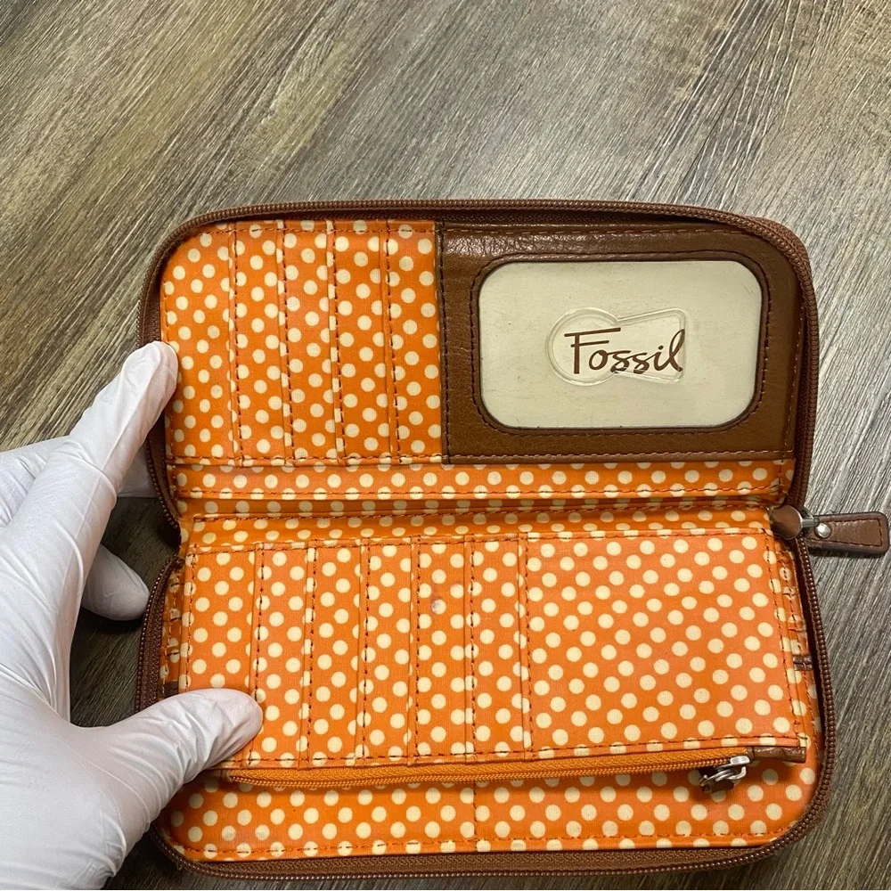 Fossil Colorful Feather Pattern Zip Around Wallet Card Check‎ Receipt Holder